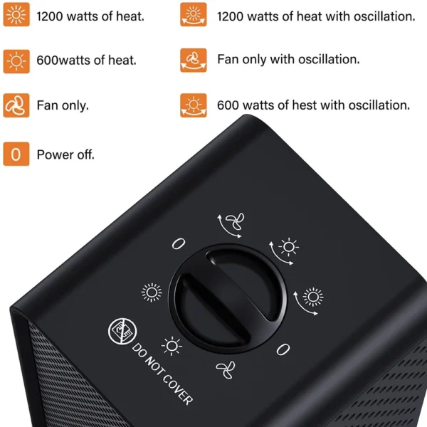 Electric Vertical Heater with 70° Oscillating Head 1200W - Image 2