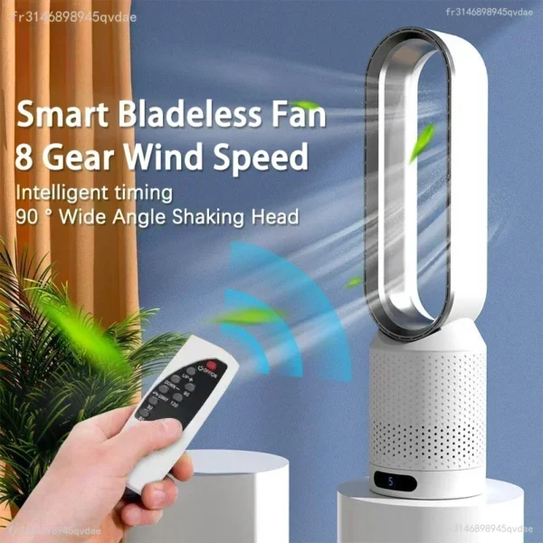Ultra-Quiet Bladeless Electric Tower Fan with Air Purification